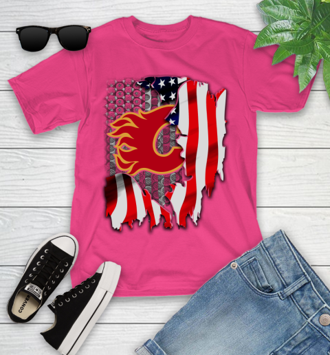 Calgary Flames NHL Hockey American Flag Youth T-Shirt 11