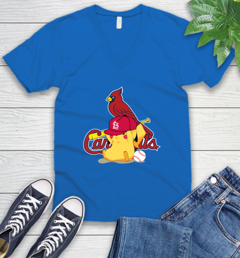MLB Pikachu Baseball Sports St.Louis Cardinals V-Neck T-Shirt 6
