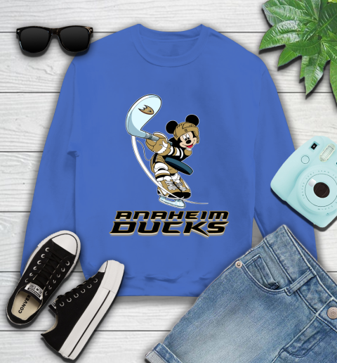 NHL Hockey Anaheim Ducks Cheerful Mickey Mouse Shirt Youth Sweatshirt - Image 8