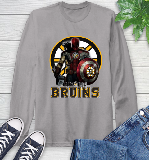 NHL Captain America Thor Spider Man Hawkeye Avengers Endgame Hockey Boston Bruins Long Sleeve T-Shirt 6