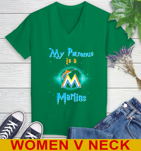 MLB Baseball Harry Potter My Patronus Is A Miami Marlins Women's V-Neck T-Shirt 5