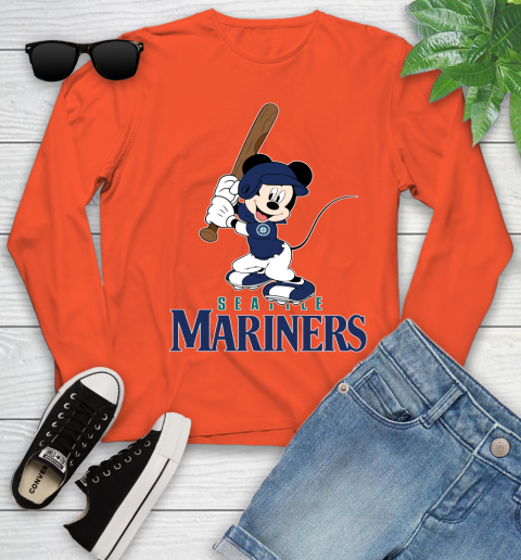 MLB Baseball Seattle Mariners Cheerful Mickey Mouse Shirt Youth Long Sleeve 4