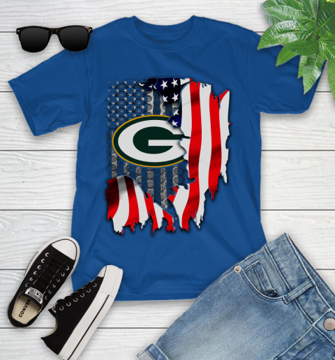 Green Bay Packers NFL Football American Flag Youth T-Shirt 12
