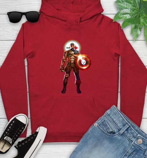 NFL Captain America Marvel Avengers Endgame Football Sports Pittsburgh Steelers Youth Hoodie 11