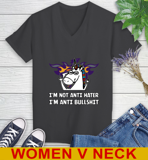Phoenix Suns NBA Basketball Unicorn I'm Not Anti Hater I'm Anti Bullshit Women's V-Neck T-Shirt 9