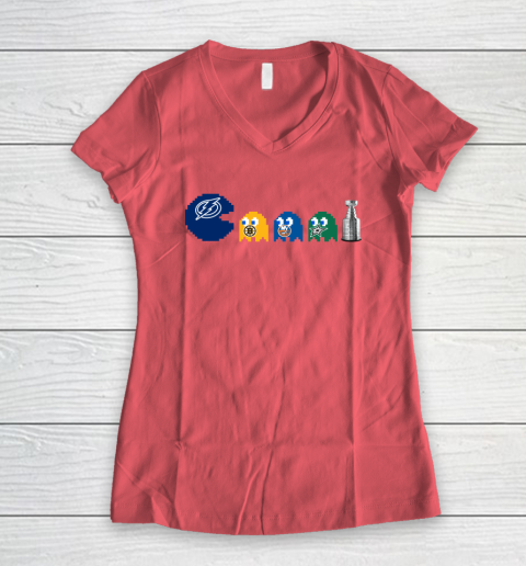 Tampa Bay Lightning x Pacman Create History For Stanley Cup Women's V-Neck T-Shirt 6