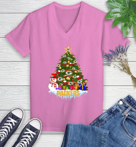 Green Bay Packers Merry Christmas NFL Football Sports Women's V-Neck T-Shirt 14