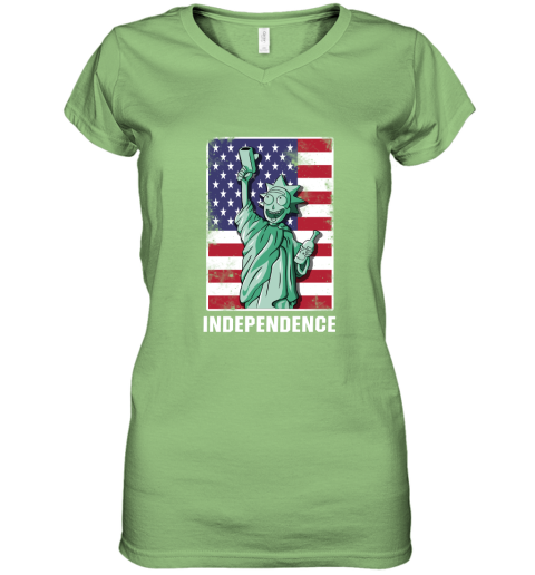 bceu rick and morty statue of liberty independence day 4th of july shirts women v neck t shirt 39 front lime