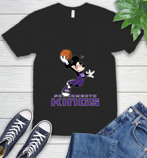 NBA Basketball Sacramento Kings Cheerful Mickey Mouse Shirt V-Neck T-Shirt