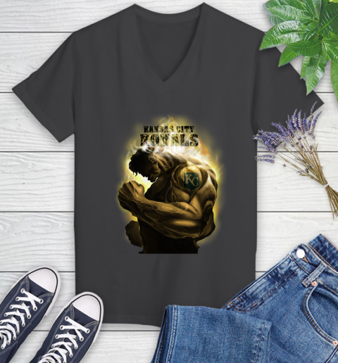 Kansas City Royals MLB Baseball Hulk Marvel Avengers Sports Women's V-Neck T-Shirt 8