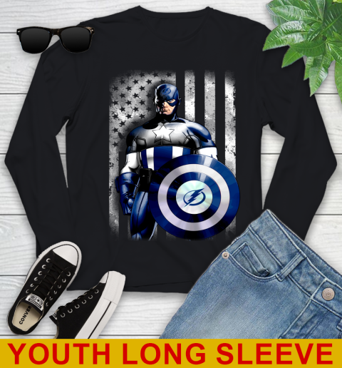 Tampa Bay Lightning NHL Hockey Captain America Marvel Avengers American Flag Shirt Youth Long Sleeve