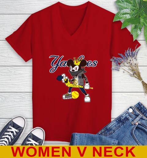 New York Yankees MLB Baseball Mickey Peace Sign Sports Women's V-Neck T-Shirt 12