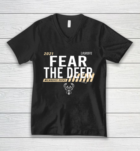 Fear Deer Milwaukee Basketball and Hunting Bucks V-Neck T-Shirt