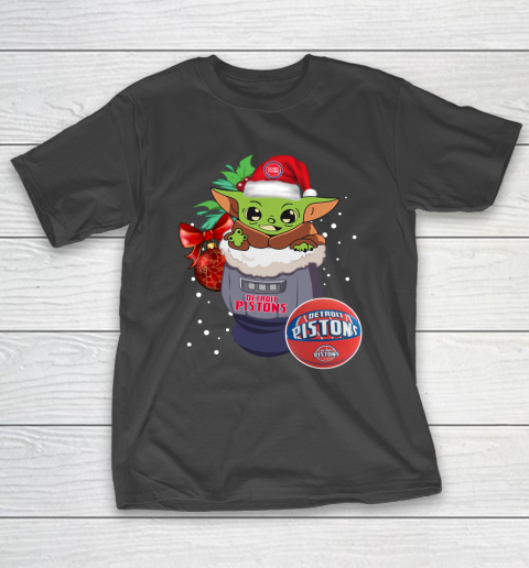 Detroit Pistons Christmas Baby Yoda Star Wars Funny Happy NBA T-Shirt 2