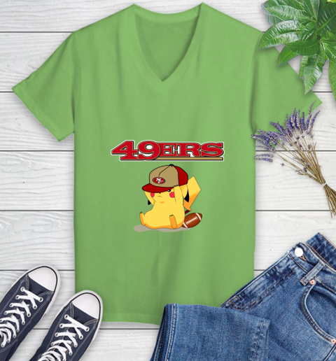 NFL Pikachu Football San Francisco 49ers Women's V-Neck T-Shirt 11