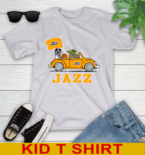 NBA Basketball Utah Jazz Darth Vader Baby Yoda Driving Star Wars Shirt Youth T-Shirt 5