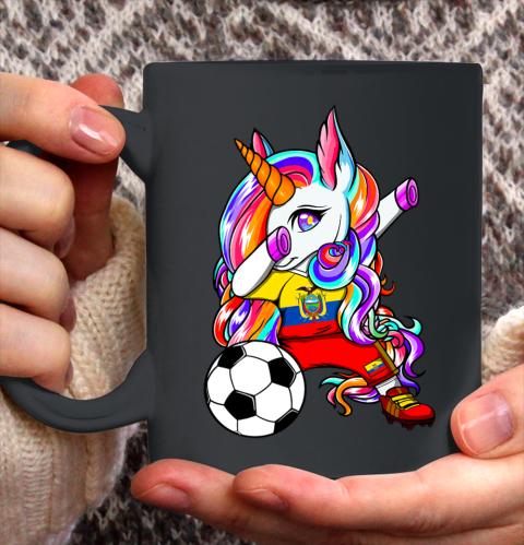 Dabbing Unicorn Ecuador Soccer Fans Jersey Flag Football Ceramic Mug 11oz