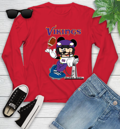 NFL Minnesota Vikings Mickey Mouse Disney Super Bowl Football T Shirt Youth Long Sleeve 11