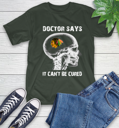 NHL Chicago Blackhawks Hockey Skull It Can't Be Cured Shirt T-Shirt 6