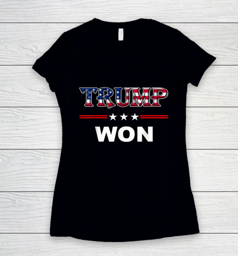 Trump Won T Shirt 4th of July American Flag Women's V-Neck T-Shirt