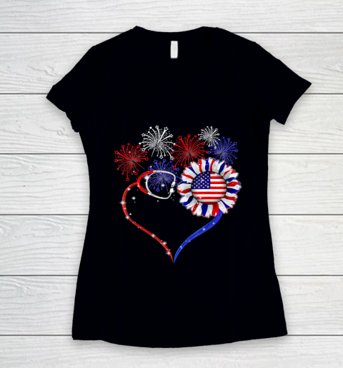 Patriotic Nurse 4th Of July American Flag Independence Day Women's V-Neck T-Shirt