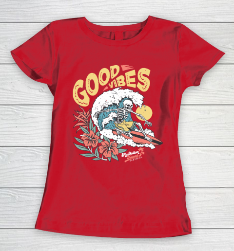 Good Vibes Skeleton Surfer Women's T-Shirt 9
