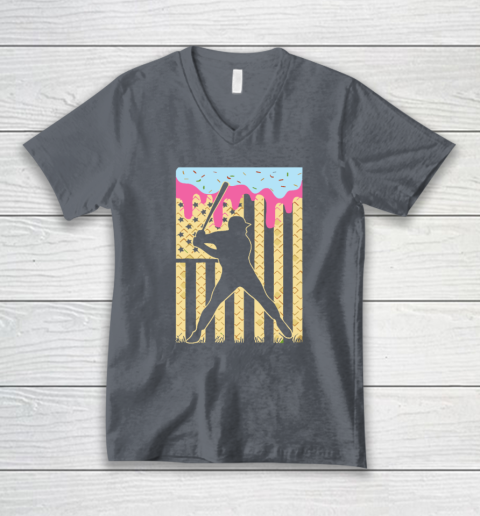 Baseball Ice Cream Drip V-Neck T-Shirt 3