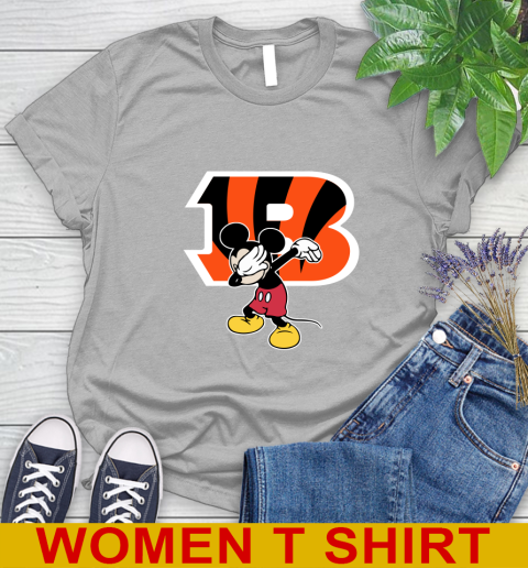Cincinnati Bengals NFL Football Dabbing Mickey Disney Sports Women's T-Shirt 5
