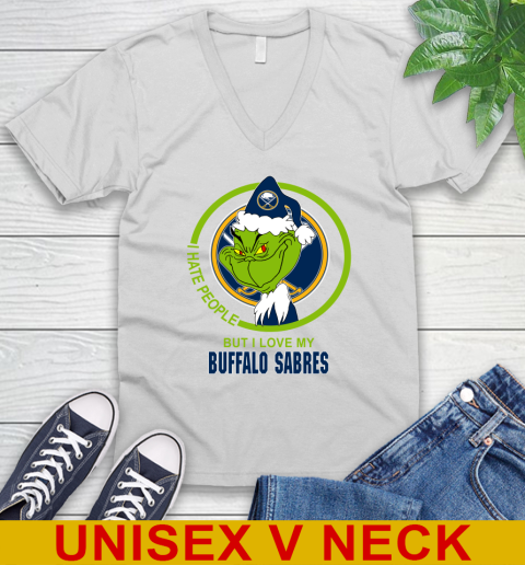 Buffalo Sabres NHL Christmas Grinch I Hate People But I Love My Favorite Hockey Team V-Neck T-Shirt