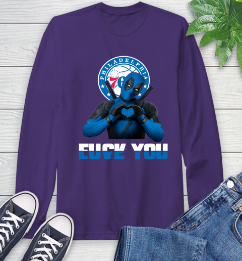 NBA Philadelphia 76ers Deadpool Love You Fuck You Basketball Sports Long Sleeve T-Shirt 5