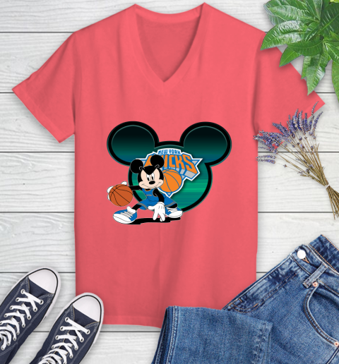 NBA New York Knicks Mickey Mouse Disney Basketball Women's V-Neck T-Shirt 6