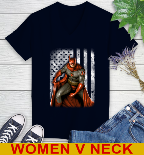 Cincinnati Bengals NFL Football Batman DC American Flag Shirt Women s V Neck T Shirt Tee For Sports