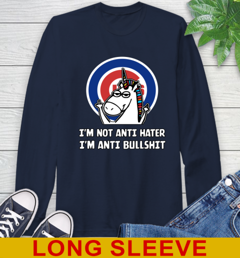 Chicago Cubs MLB Baseball Unicorn I'm Not Anti Hater I'm Anti Bullshit Long Sleeve T-Shirt 4