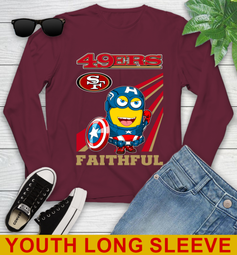 NFL Football San Francisco 49ers Captain America Marvel Avengers Minion Faithful Shirt Youth Long Sleeve 6