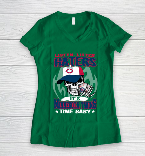 Listen Haters It is TWINS Time Baby MLB Women's V-Neck T-Shirt 3