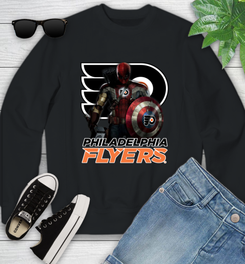 NHL Captain America Thor Spider Man Hawkeye Avengers Endgame Hockey Philadelphia Flyers Youth Sweatshirt 2