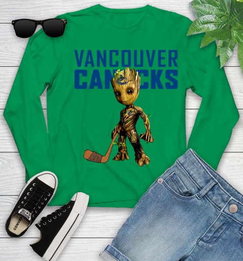 Vancouver Canucks NHL Hockey Groot Marvel Guardians Of The Galaxy Youth Long Sleeve 6