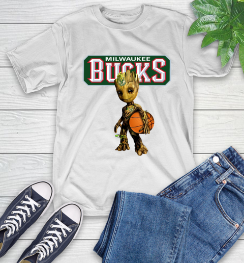 Milwaukee Bucks NBA Basketball Groot Marvel Guardians Of The Galaxy T-Shirt