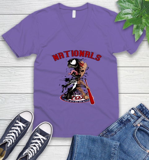 MLB Washington Nationals Baseball Venom Groot Guardians Of The Galaxy V-Neck T-Shirt 9