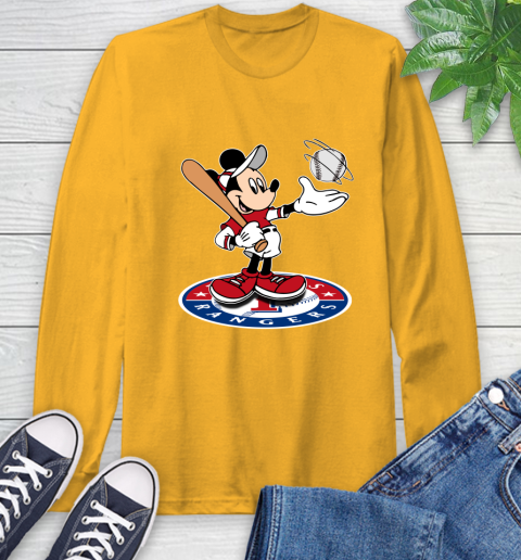 MLB Baseball Texas Rangers Cheerful Mickey Disney Shirt Long Sleeve T-Shirt 3