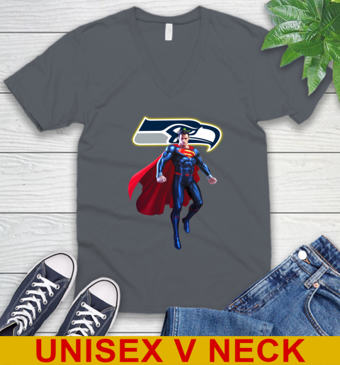 NFL Superman DC Sports Football Seattle Seahawks V-Neck T-Shirt 5