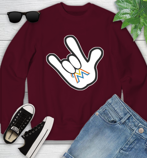 Miami Marlins MLB Baseball Mickey Rock Hand Disney Youth Sweatshirt 5