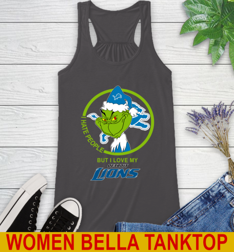 Detroit Lions NFL Christmas Grinch I Hate People But I Love My Favorite Football Team Racerback Tank 12