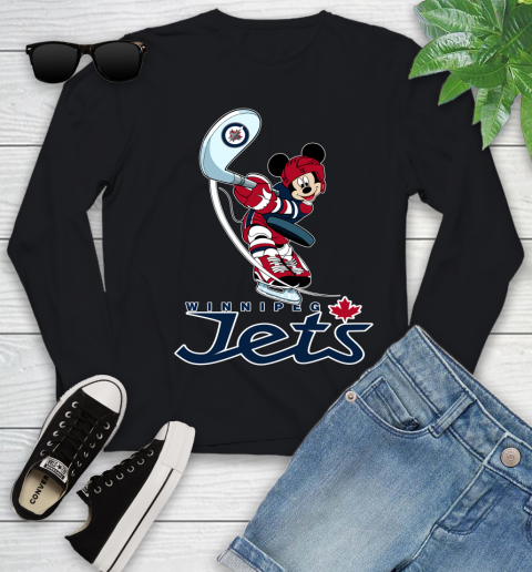 NHL Hockey Winnipeg Jets Cheerful Mickey Mouse Shirt Youth Long Sleeve