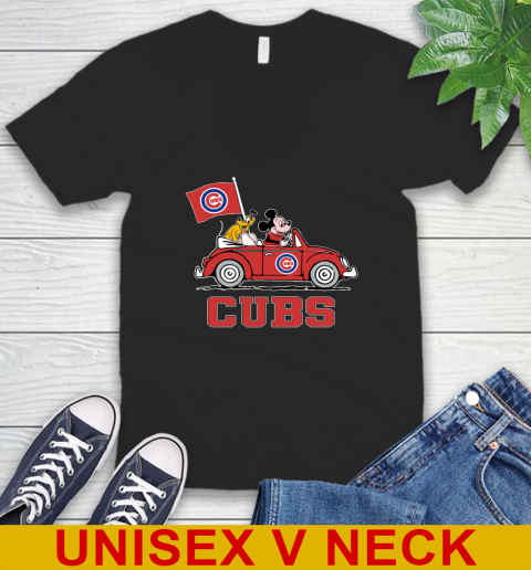 MLB Baseball Chicago Cubs Pluto Mickey Driving Disney Shirt V-Neck T-Shirt 2