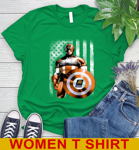 Phoenix Suns NBA Basketball Captain America Marvel Avengers American Flag Shirt Women's T-Shirt 7