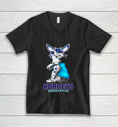 NBA Basketball My Cat Loves Charlotte Hornets V-Neck T-Shirt