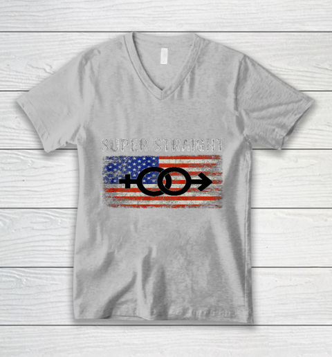 Vintage Us Flag Gender Identity Super Straight Identity V-Neck T-Shirt 3