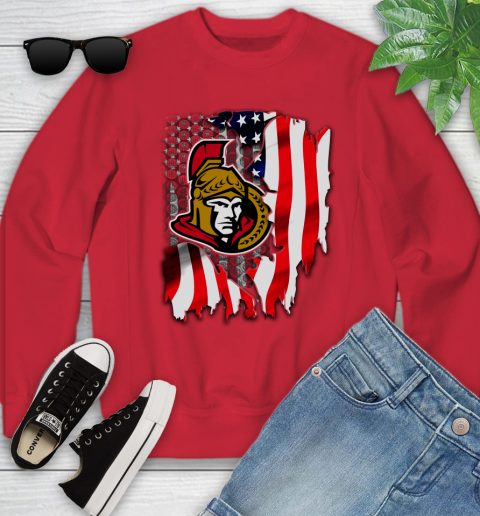 Ottawa Senators NHL Hockey American Flag Youth Sweatshirt 8