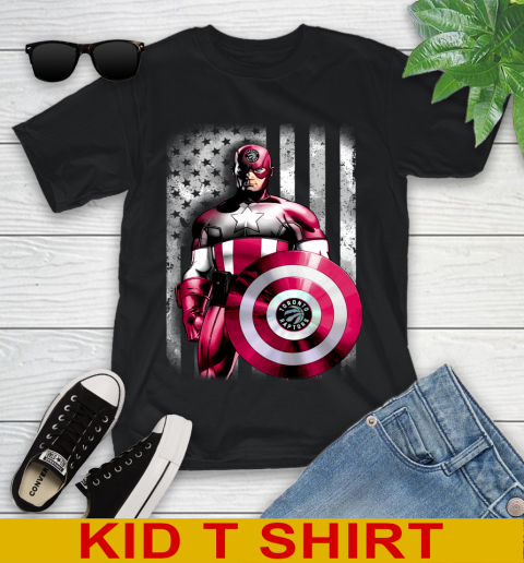 Toronto Raptors NBA Basketball Captain America Marvel Avengers American Flag Shirt Youth T-Shirt